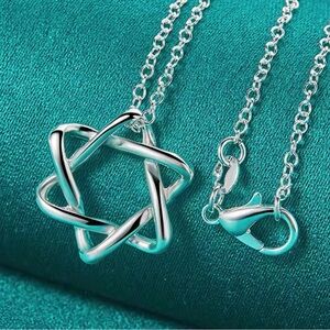 925 Sterling Silver Star of David Pendant Necklace! Tiffany inspired!